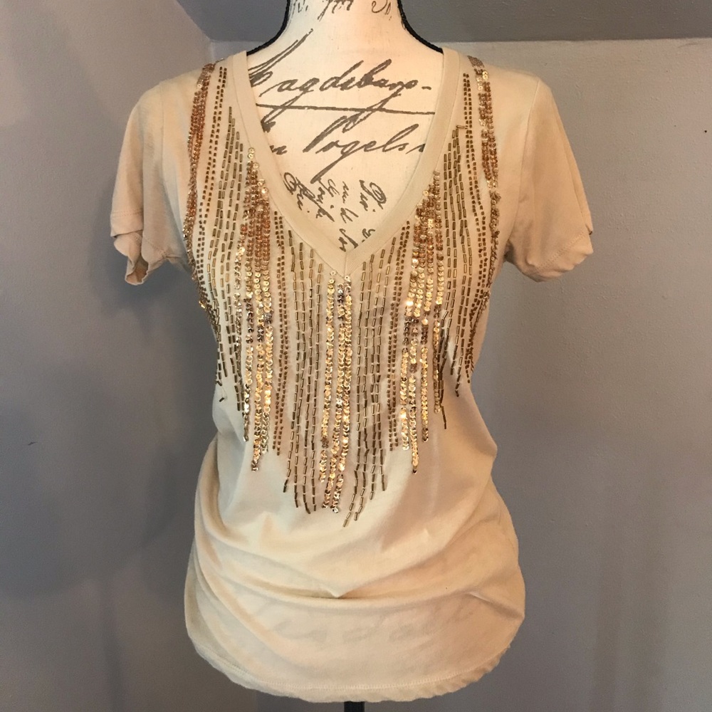 Sequin Beaded V-Neck